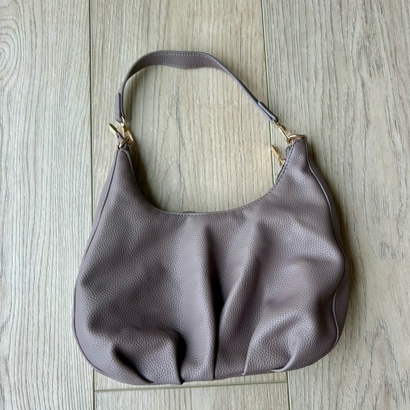 Tan Crescent Hobo Bag with Silver Accents - Picture 7 of 7